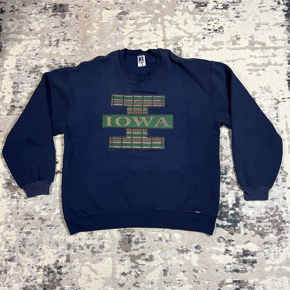 Vintage Iowa Spellout State University Russell Athletic Sweatshirt USA Made XL